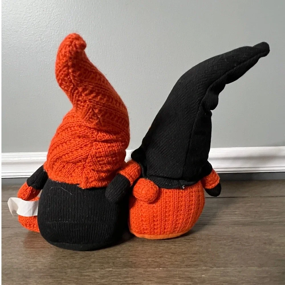Halloween Gnomes Plush Set 2 Jack-O-Lantern Pumpkin Knit Holiday Decor 12 Inch‎